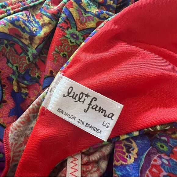 LULI FAMA Colorful Bikini Set Deep V-Neckline Bottom Low-Rise Fit Size L. - Picture 9 of 10